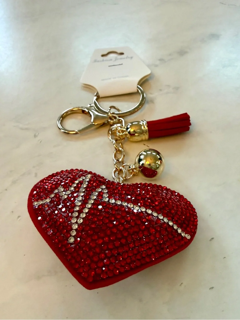 ✨ New Bling Rhinestone Heart EKG Lifeline Keychain Bag Charm with Tassel ✨